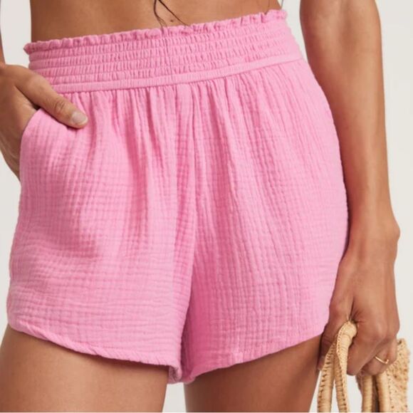 Marine Layer Women Corinne Double Cloth Pink Smocked Waist Shorts large EUC - Picture 12 of 12